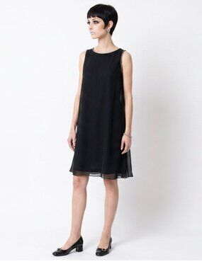 60s Black Chiffon Shift Dress w Rhinestone Trim | Cocktail Party | S